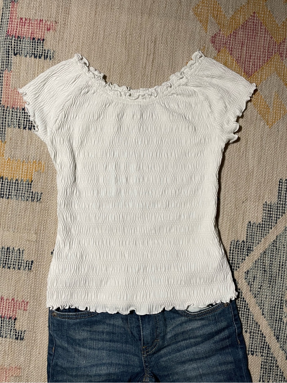 Old Navy Girls White Smocked Top - Size L (10–12)